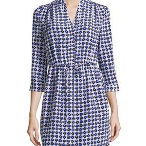 Diane von Furstenberg Womens Blue Button Drawstring 3/4 Sleeve Sheath Dress Sz 2